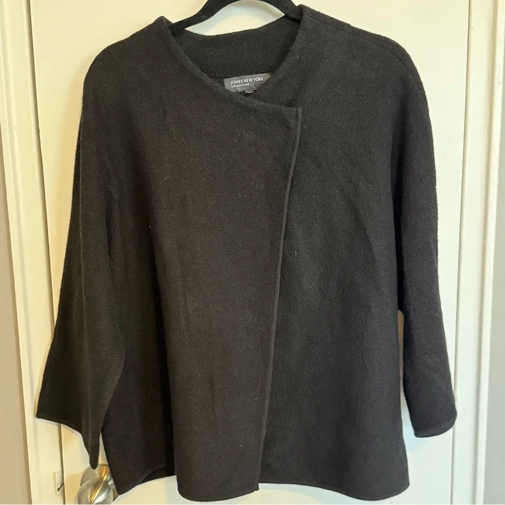 Jones New York Collection Black Merino Wool Snap Front Sweater XL - Picture 1 of 7